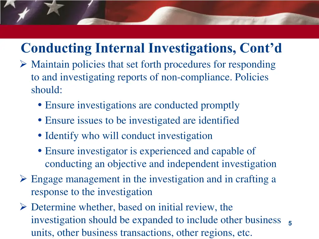 conducting internal investigations cont