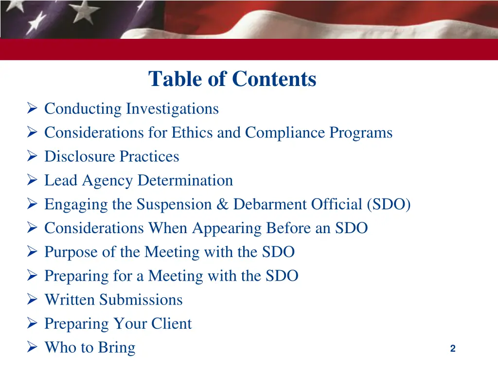 table of contents