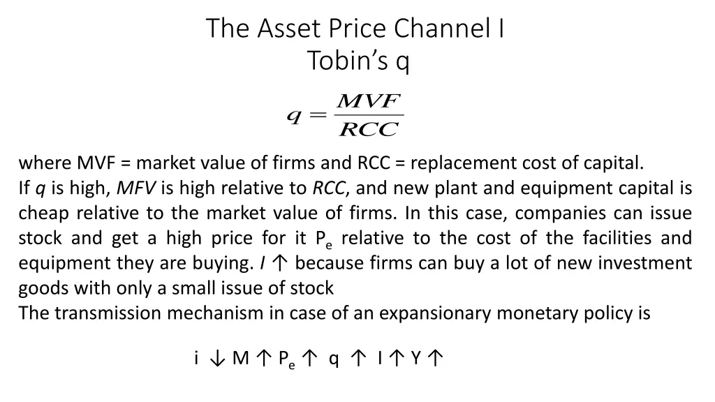 the asset price channel i tobin s q mvf q