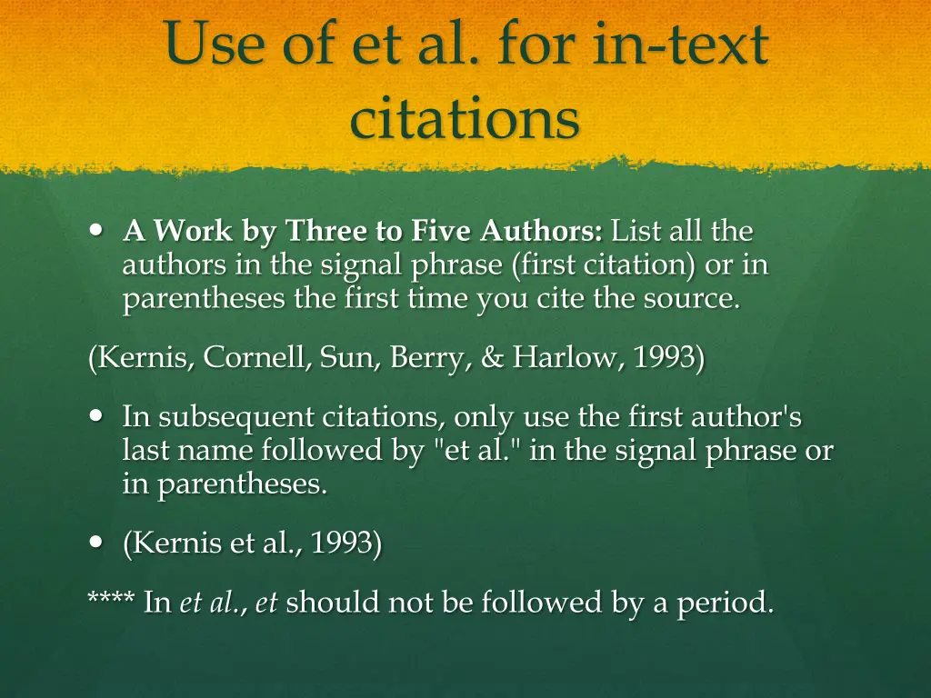 use of et al for in text citations