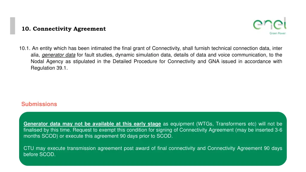 10 connectivity agreement