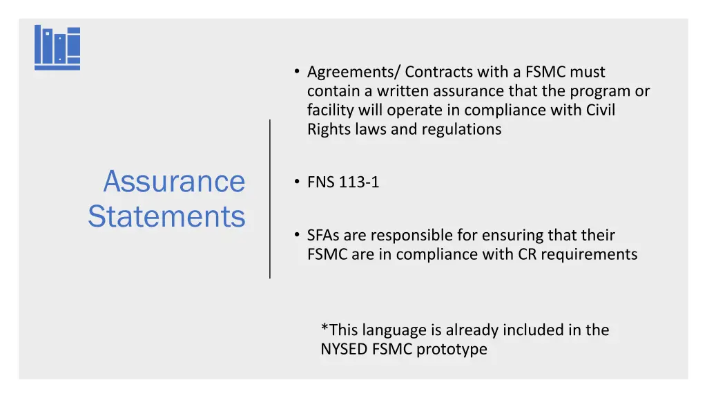 agreements contracts with a fsmc must contain