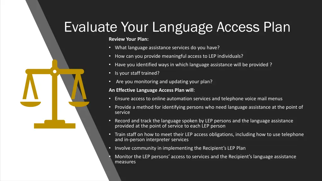 evaluate your language access plan review your