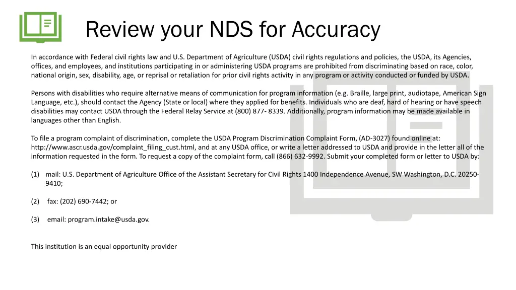 review your nds for accuracy