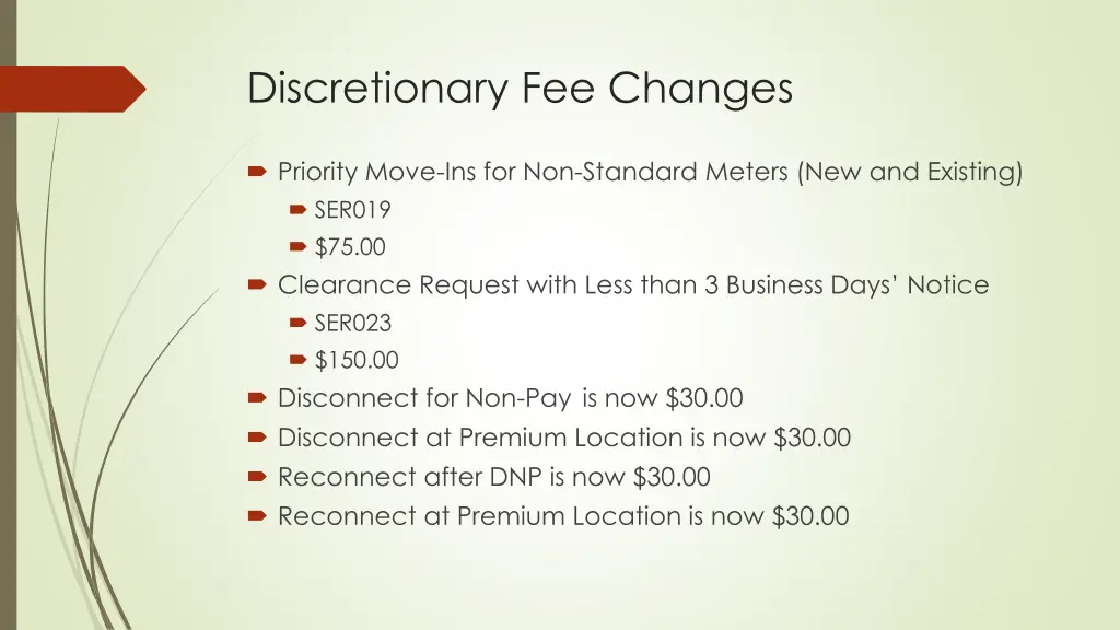 discretionary fee changes