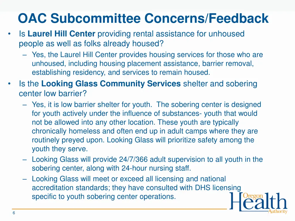 oac subcommittee concerns feedback is laurel hill