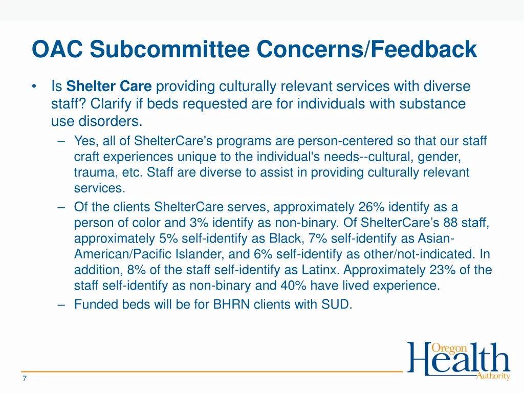 oac subcommittee concerns feedback