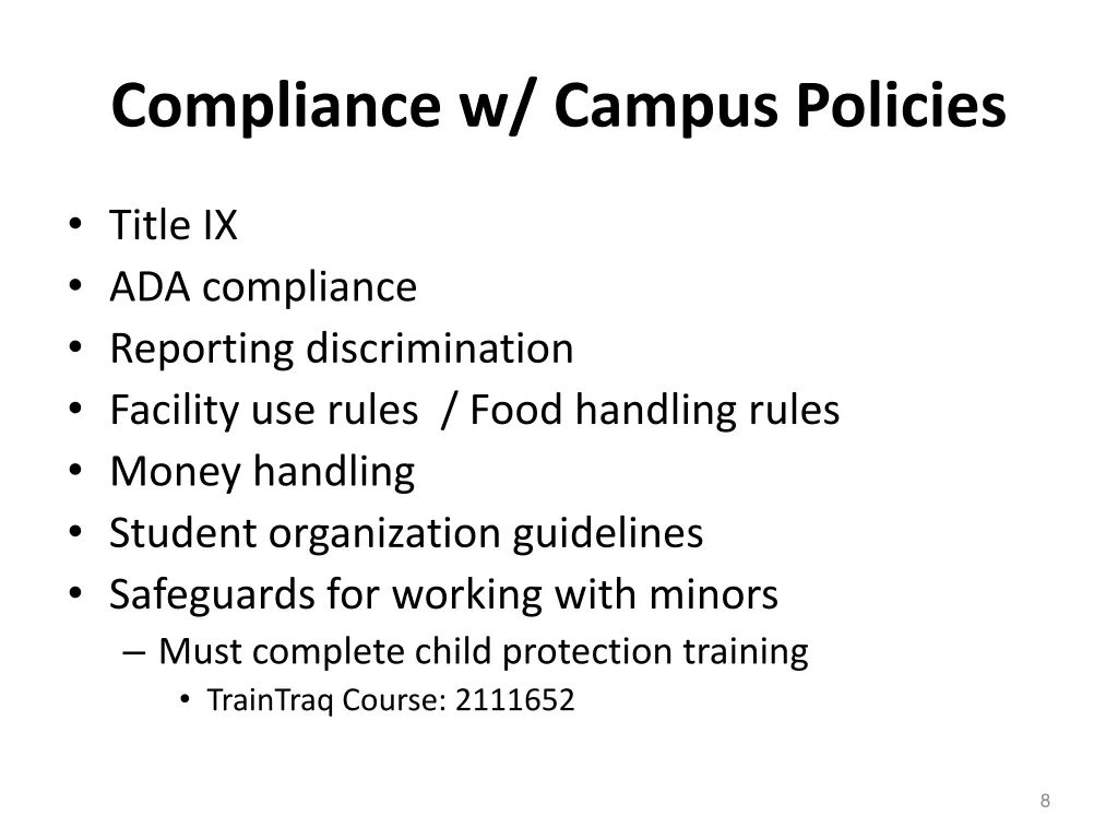 compliance w campus policies