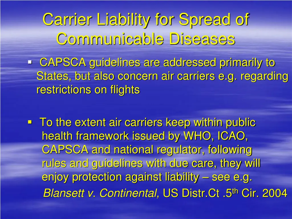 carrier liability for spread of communicable 2