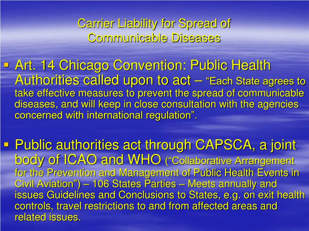 carrier liability for spread of communicable