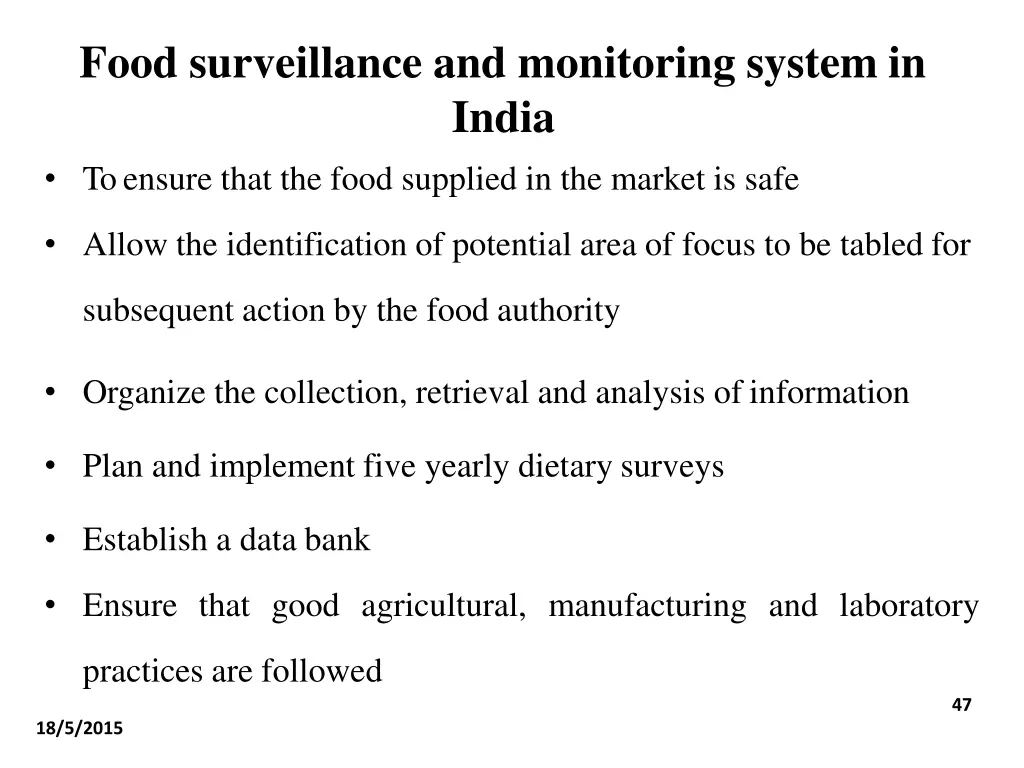 food surveillance and monitoring system in india