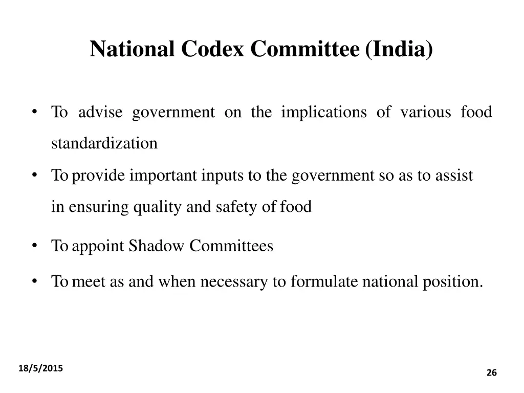 national codex committee india