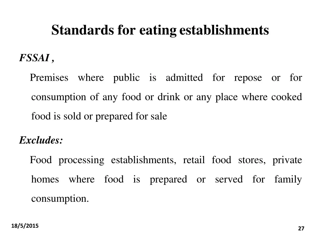 standards for eatingestablishments