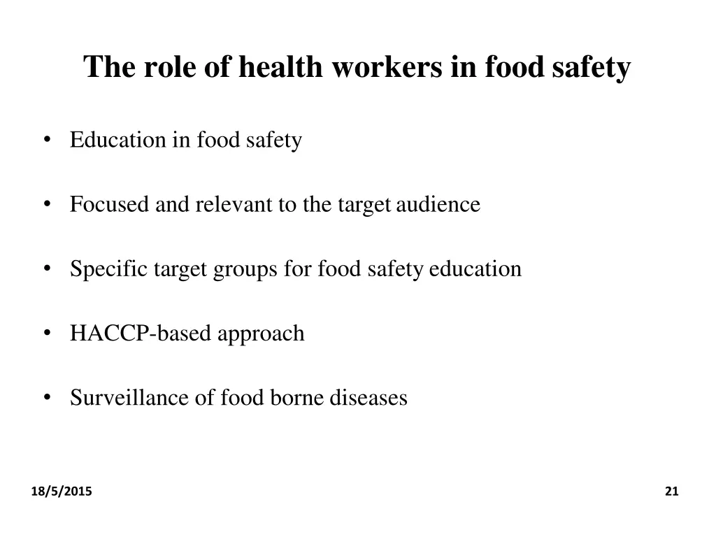 the role of health workers in food safety