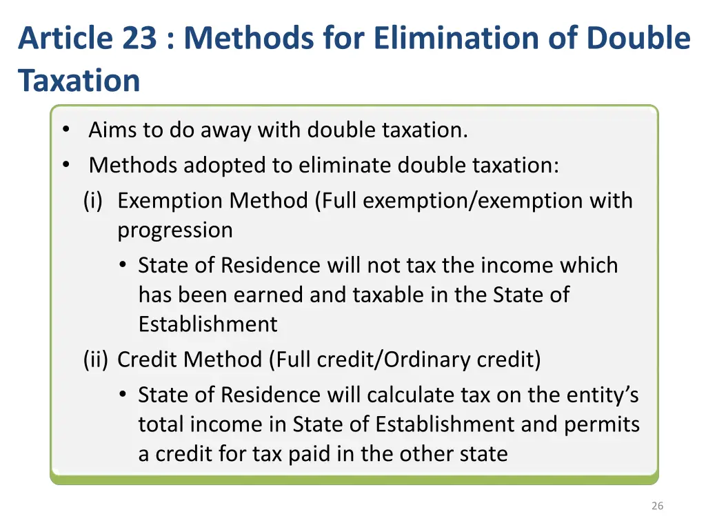 article 23 methods for elimination of double