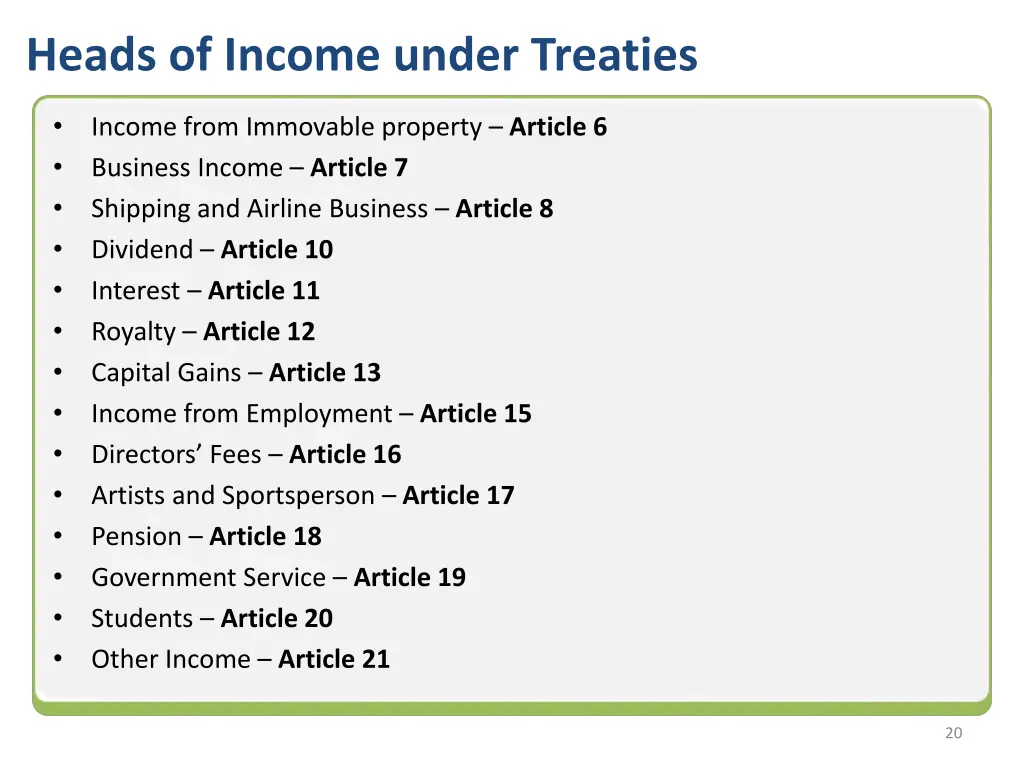 heads of income under treaties