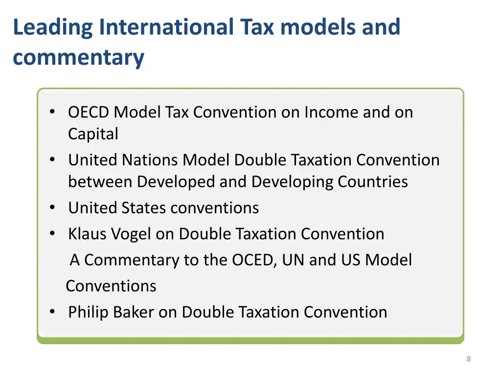 leading international tax models and commentary