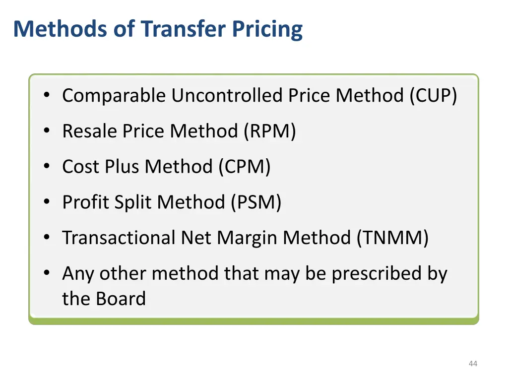 methods of transfer pricing