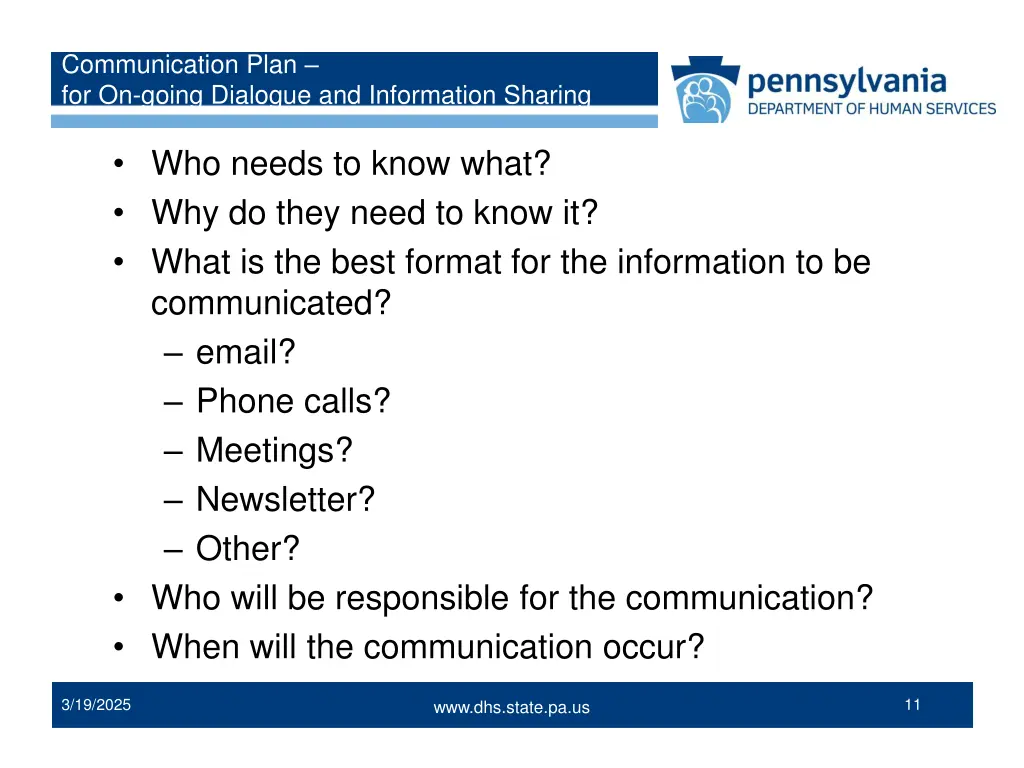communication plan for on going dialogue