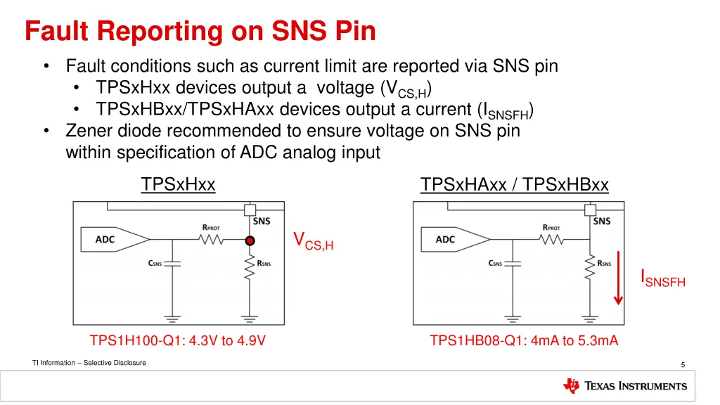 fault reporting on sns pin fault conditions such