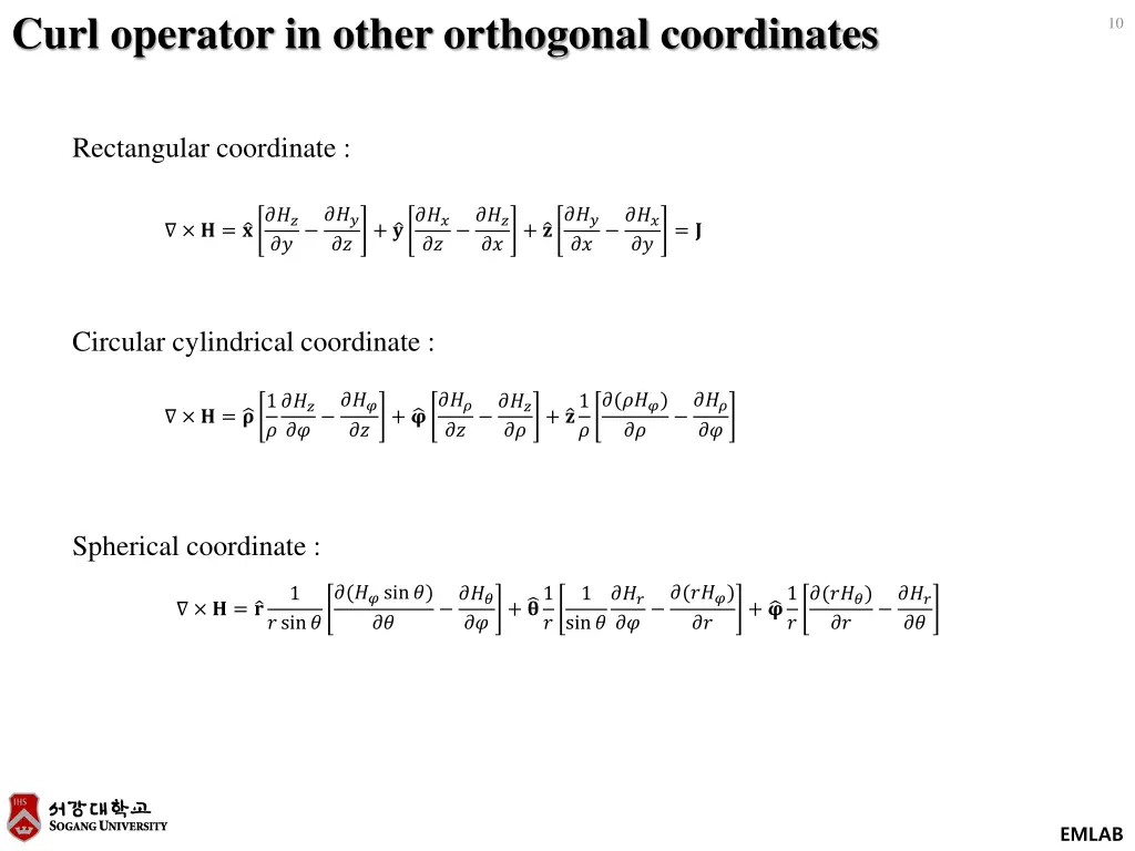 curl operator in other orthogonal coordinates