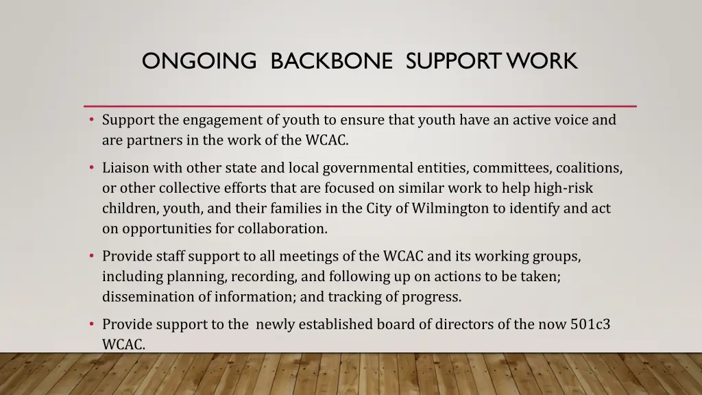 ongoing backbone support work