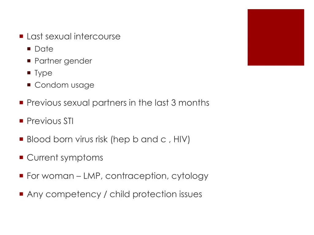 last sexual intercourse date partner gender type