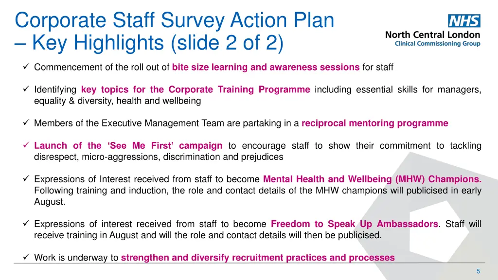 corporate staff survey action plan key highlights 1