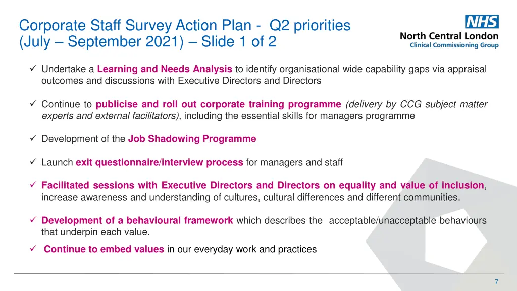 corporate staff survey action plan q2 priorities 1