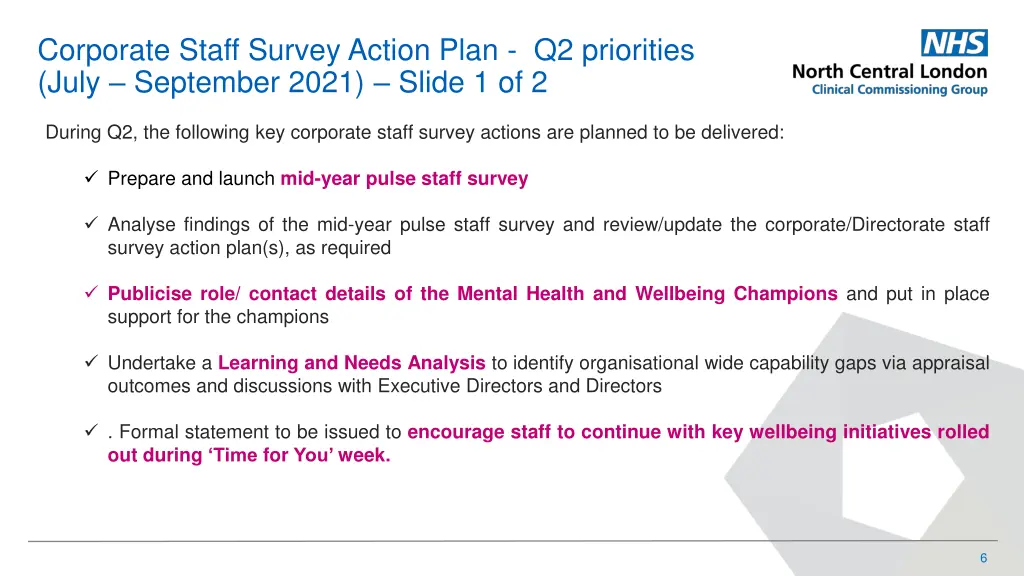 corporate staff survey action plan q2 priorities