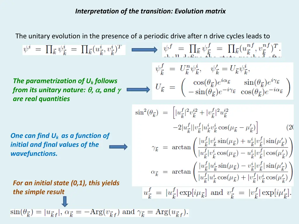 interpretation of the transition evolution matrix