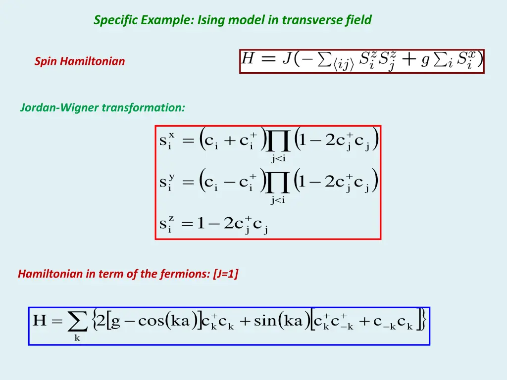 specific example ising model in transverse field