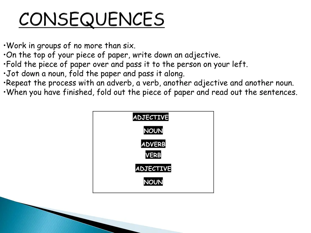 work in groups of no more than