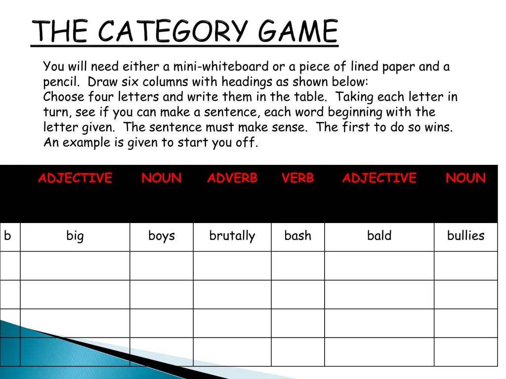 you will need either a mini whiteboard or a piece