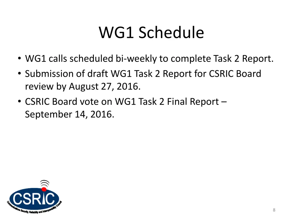 wg1 schedule