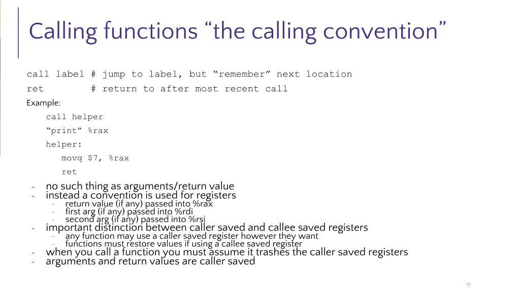 calling functions the calling convention