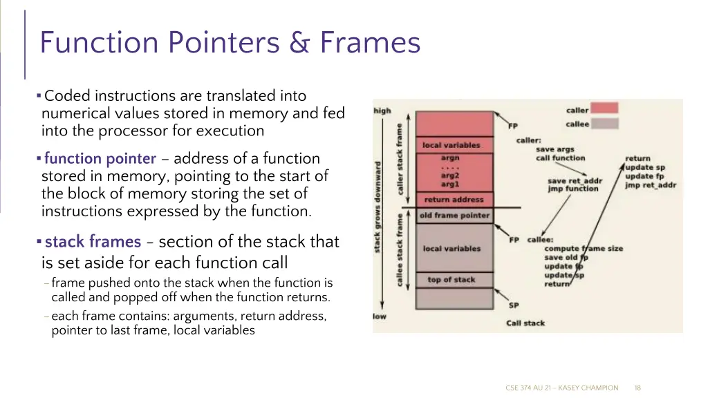 function pointers frames