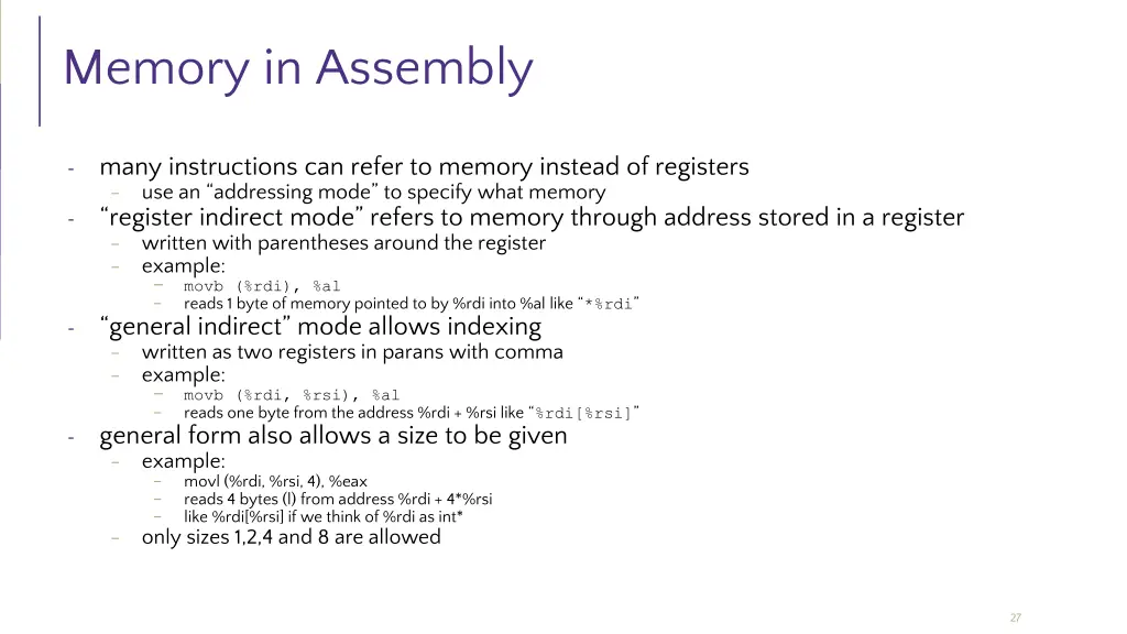 memory in assembly