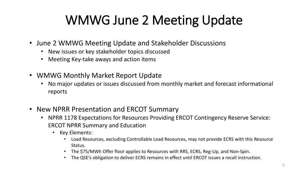 wmwg june 2 meeting update wmwg june 2 meeting