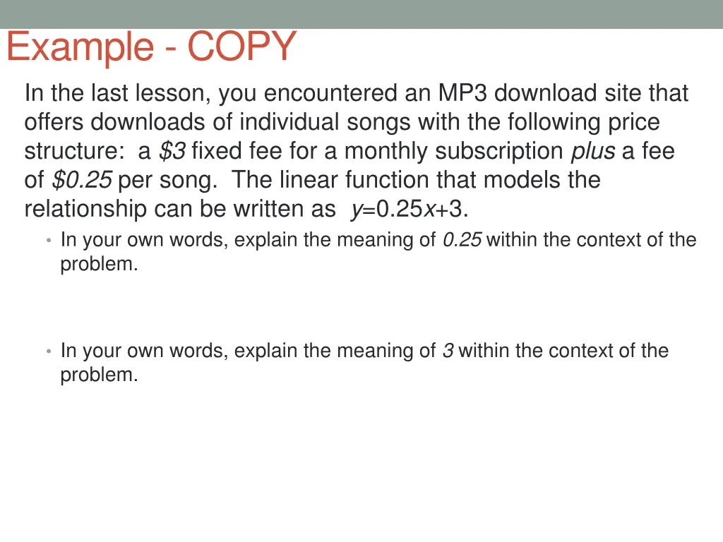 example copy in the last lesson you encountered