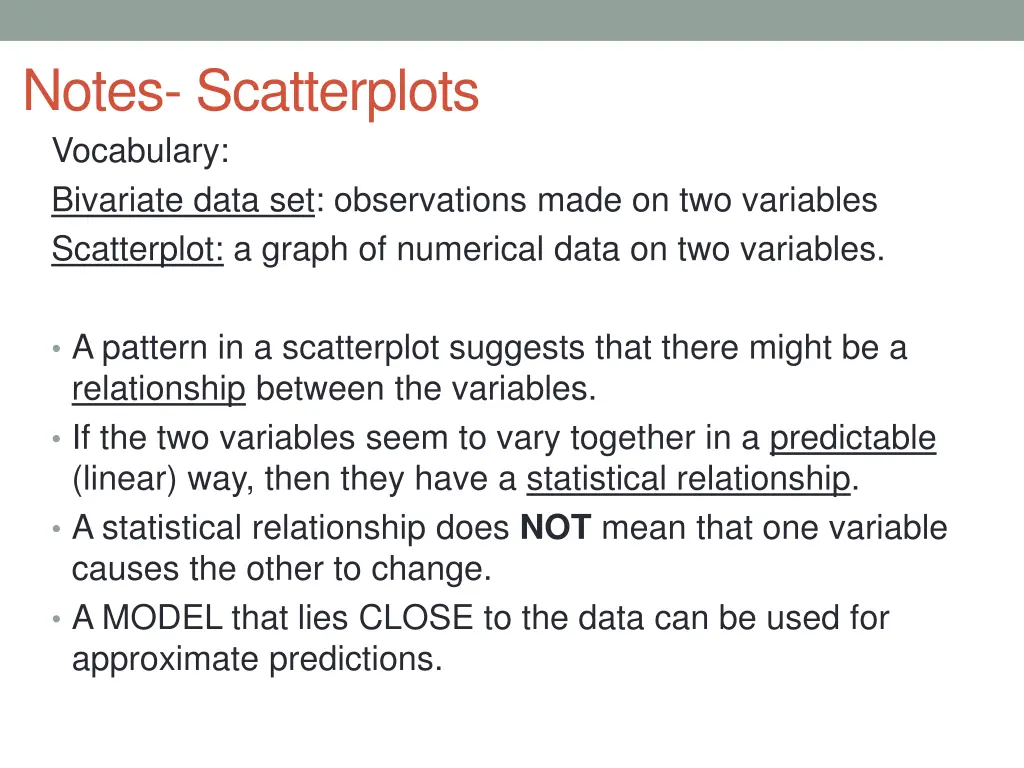 notes scatterplots vocabulary bivariate data