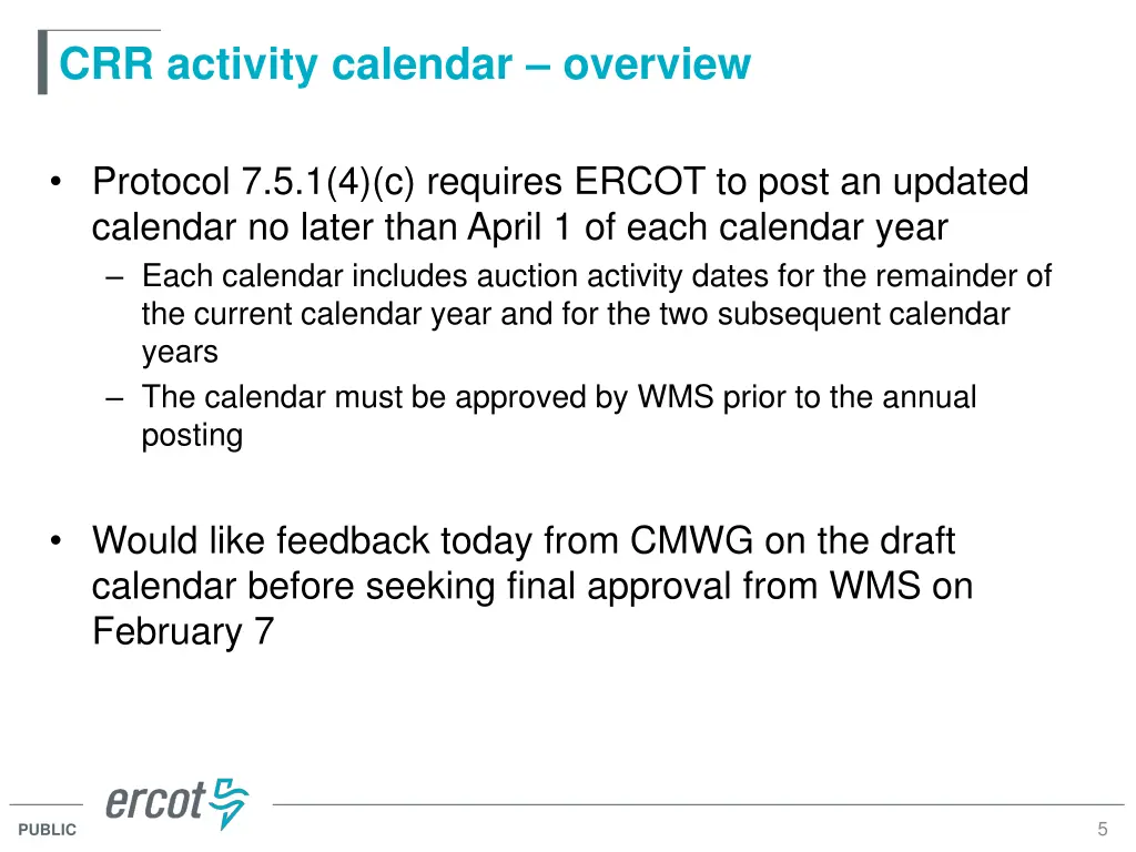 crr activity calendar overview