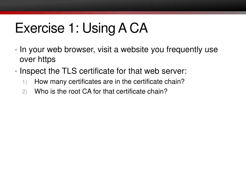exercise 1 using a ca