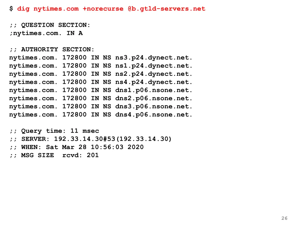 dig nytimes com norecurse @b gtld servers net