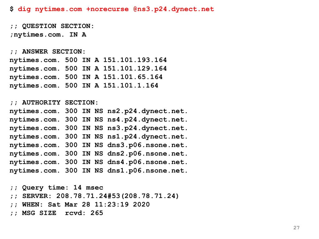 dig nytimes com norecurse @ns3 p24 dynect net
