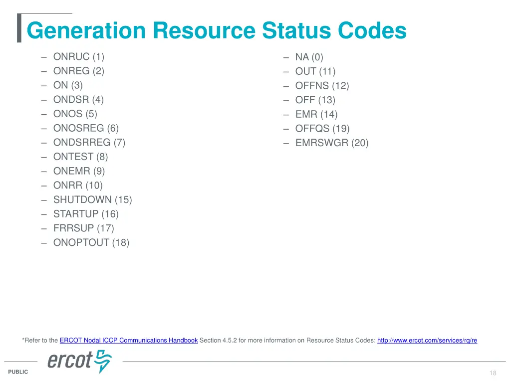 generation resource status codes