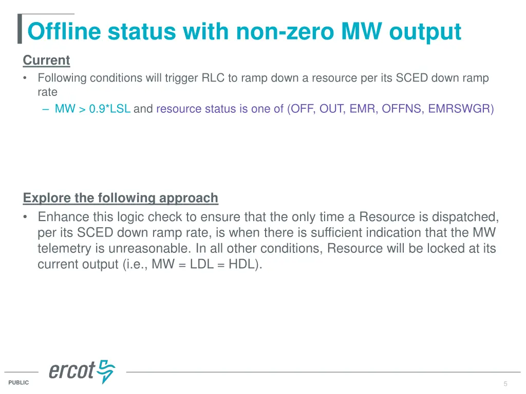 offline status with non zero mw output