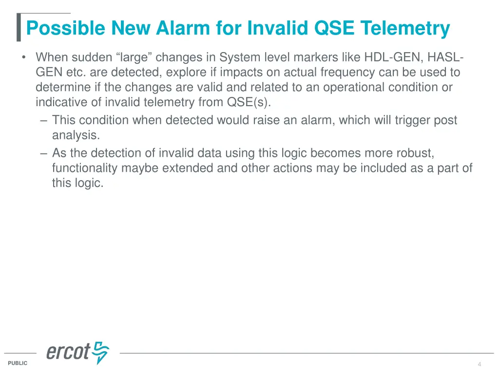 possible new alarm for invalid qse telemetry
