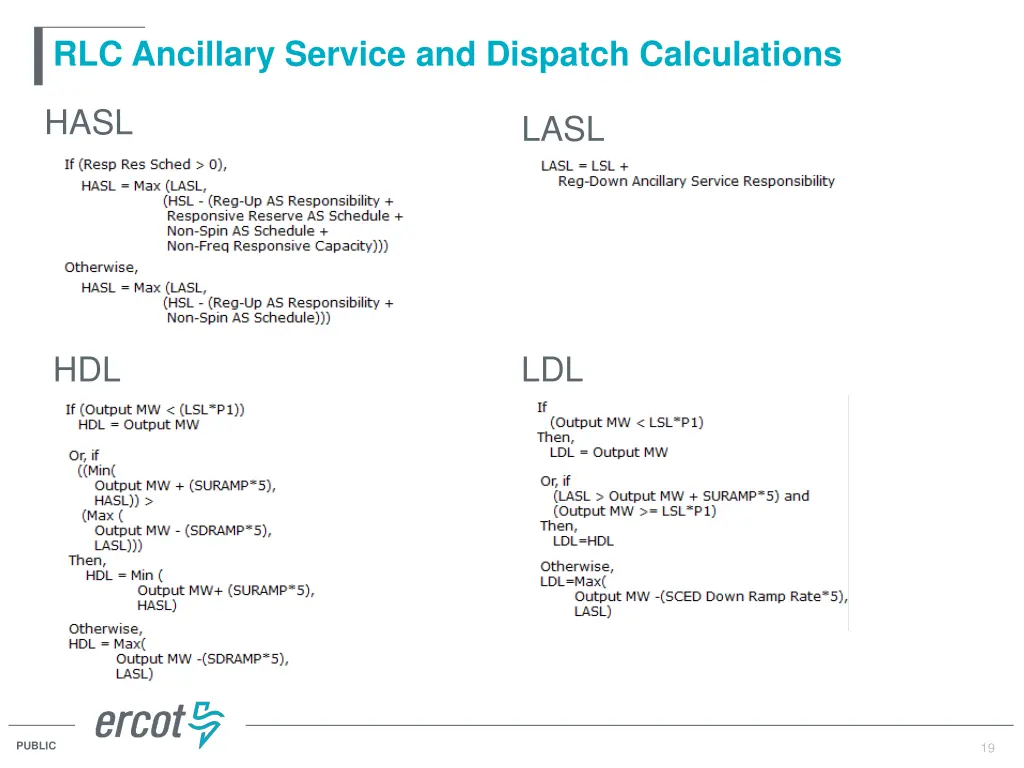 rlc ancillary service and dispatch calculations