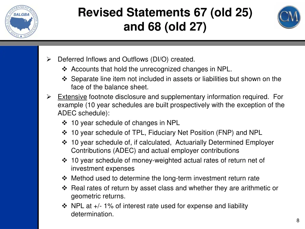 revised statements 67 old 25 and 68 old 27 1